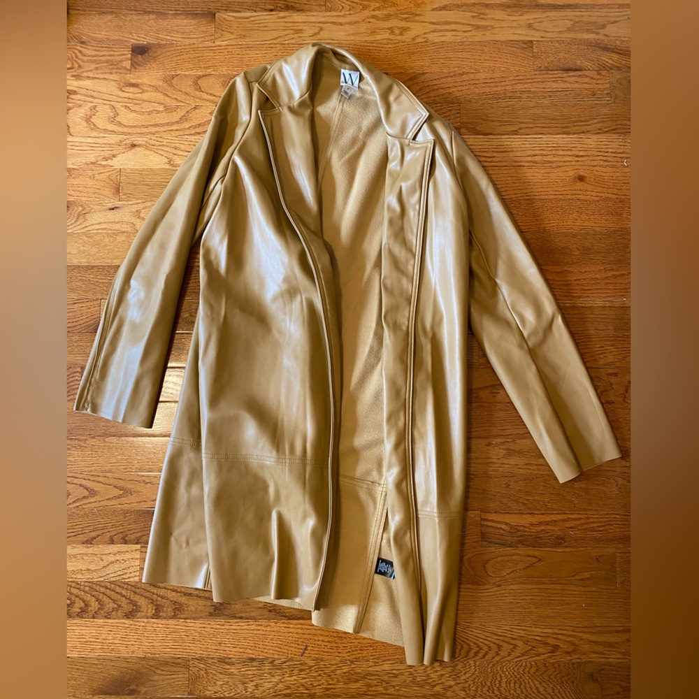 Women’s faux leather dress coat taupe size small